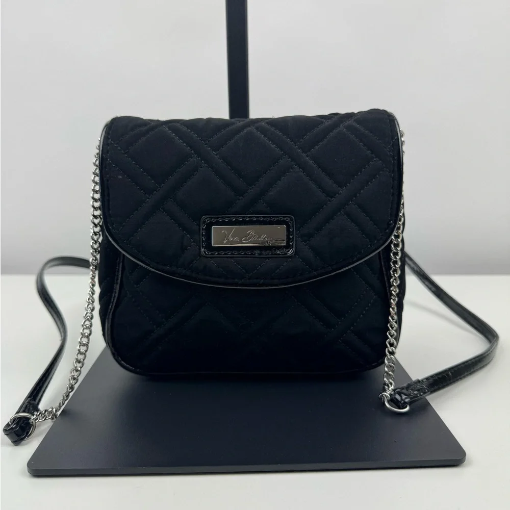Vera Bradley Quilted Chain Strap Shoulder Crossbody Handbag Classic Black Purse